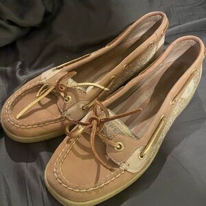 Sperry Women's Tan Boat Shoes: Glitter accent like new